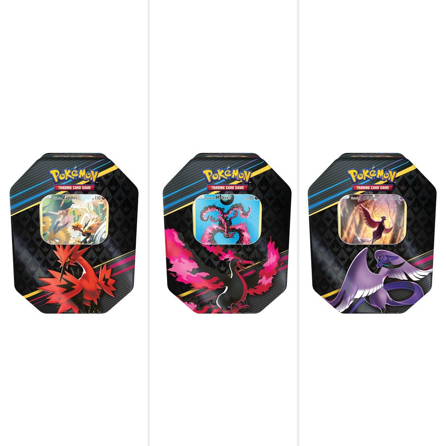 Pokemon: Crown Zenith Galarian Articuno, Zapdos, and Moltres Tins